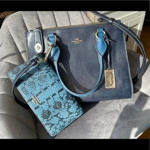 Coach blue/black snakeskin leather bag & wallet